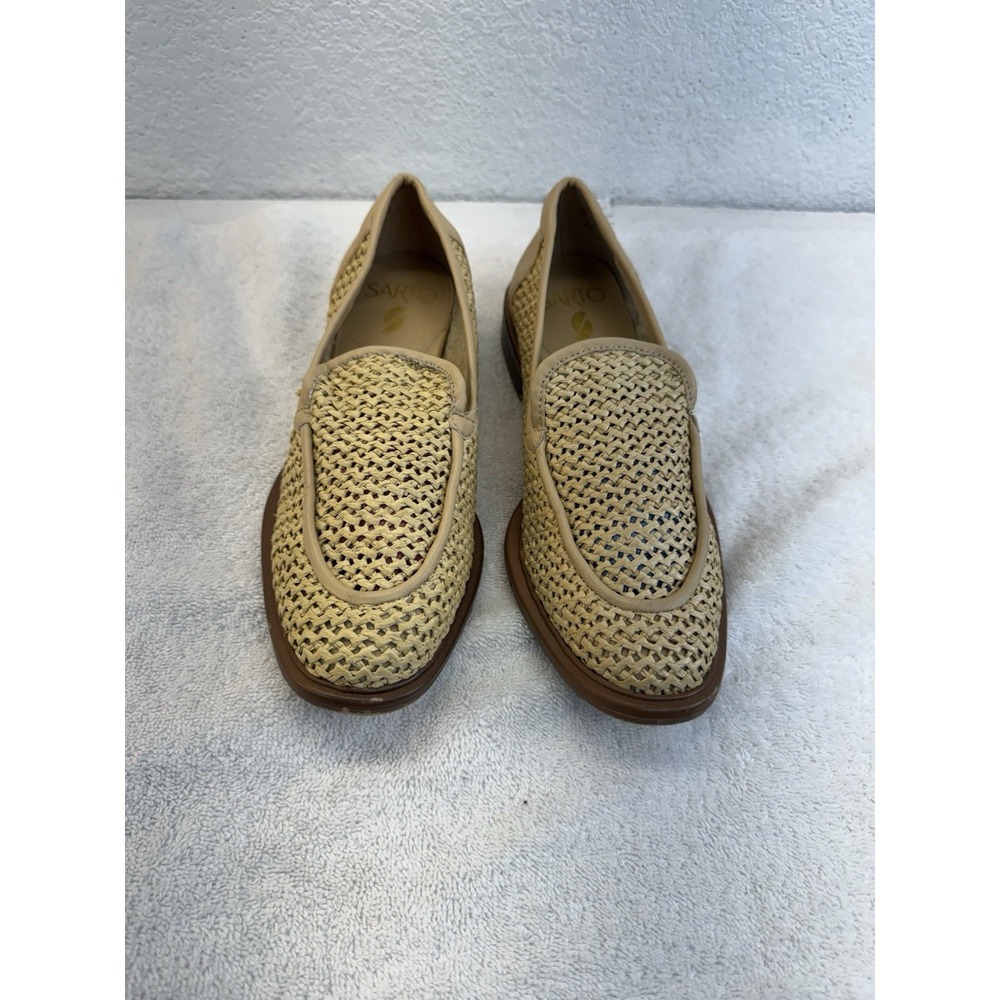 SARTO Franco Sarto Woven Raffia Leather Loafers Womens 6M Beige Italy Style